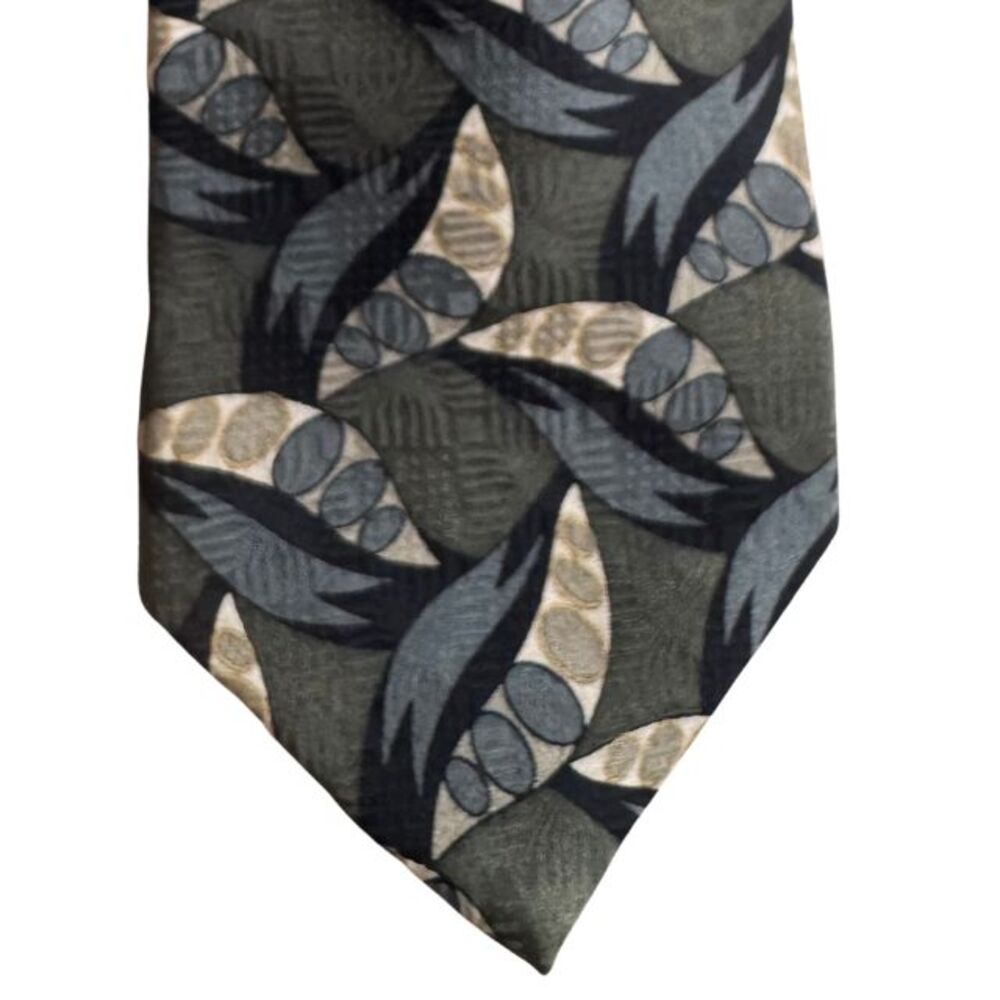 FACETS Abstract Silk Tie Vintage 90s Charcoal Gold Geometric Organic Made USA